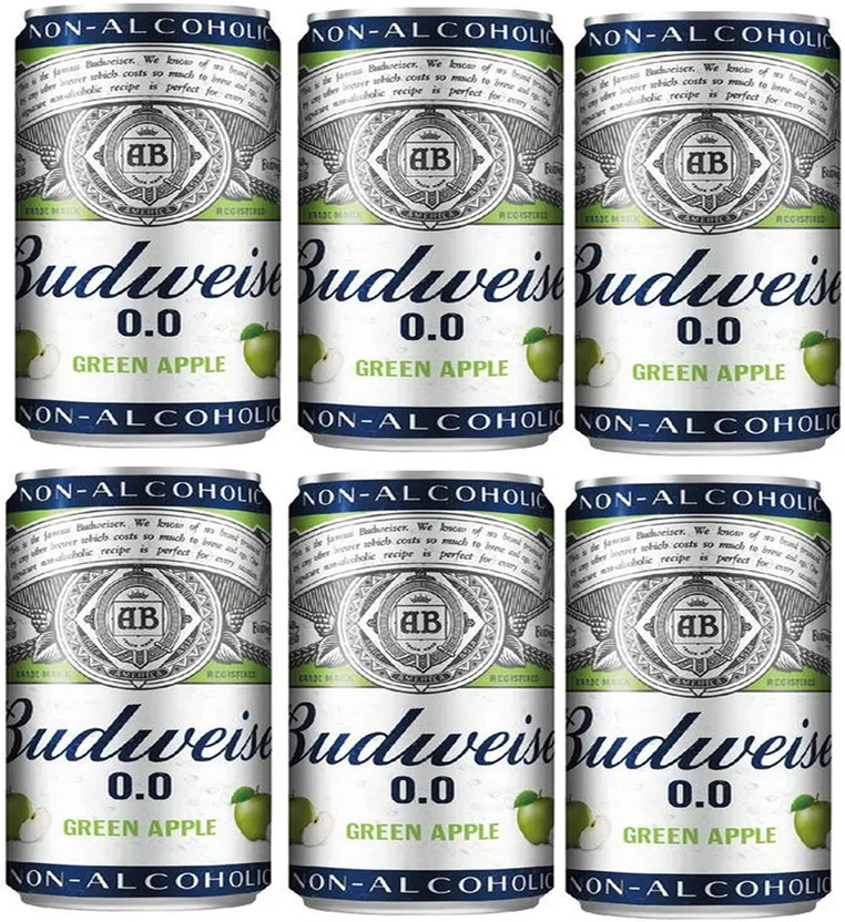 Budweiser 0.0 NON-ALCOHOLIC GREEN APPE TIN PACK OF 6 Tin(6 x 330 ml)