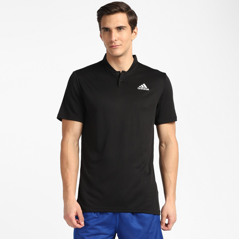 ADIDAS Solid Men Mandarin Collar Black