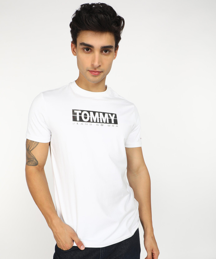 Tommy hilfiger black and white t shirt clearance