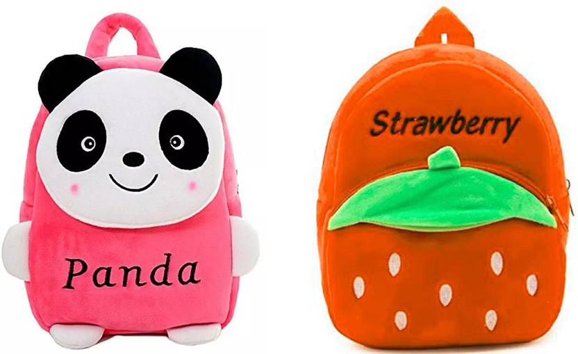 SB07 Combo Of Kids School Bag (Pink Panda & Strawberry)Fabric Cartoons Bag For Kids 11 L