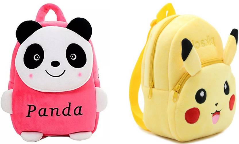 SB07 Combo Of Kids School Bag (Pink Panda & Pikachu)Fabric Cartoons Bag For Kids 11 L Backpack