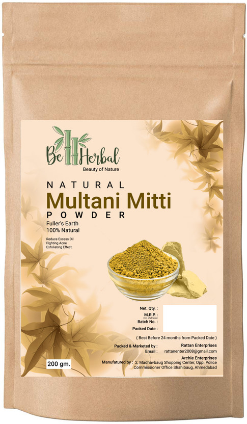 BE HERBAL Multani Mitti Powder for for Skin Whitening & Hair Growth| 100% Natural(200 g)