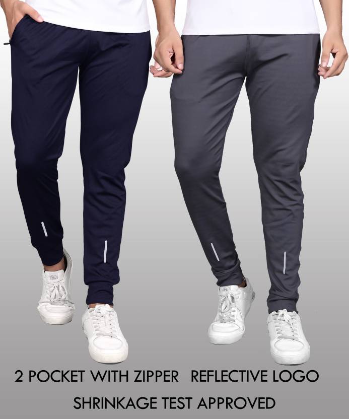Foxter Pack of 2 Solid Men Blue, Grey Track Pants