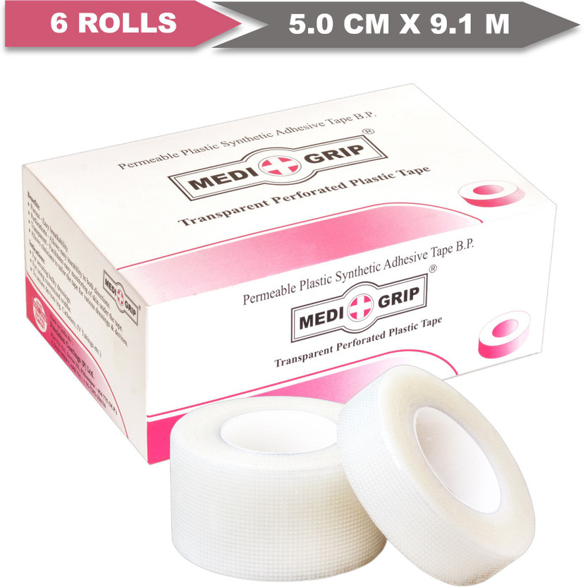 Medigrip Perforated Transparent Hypoallergenic Adhesive Tape 5 cm X 9.1 m First Aid Tape(Pack of 6)