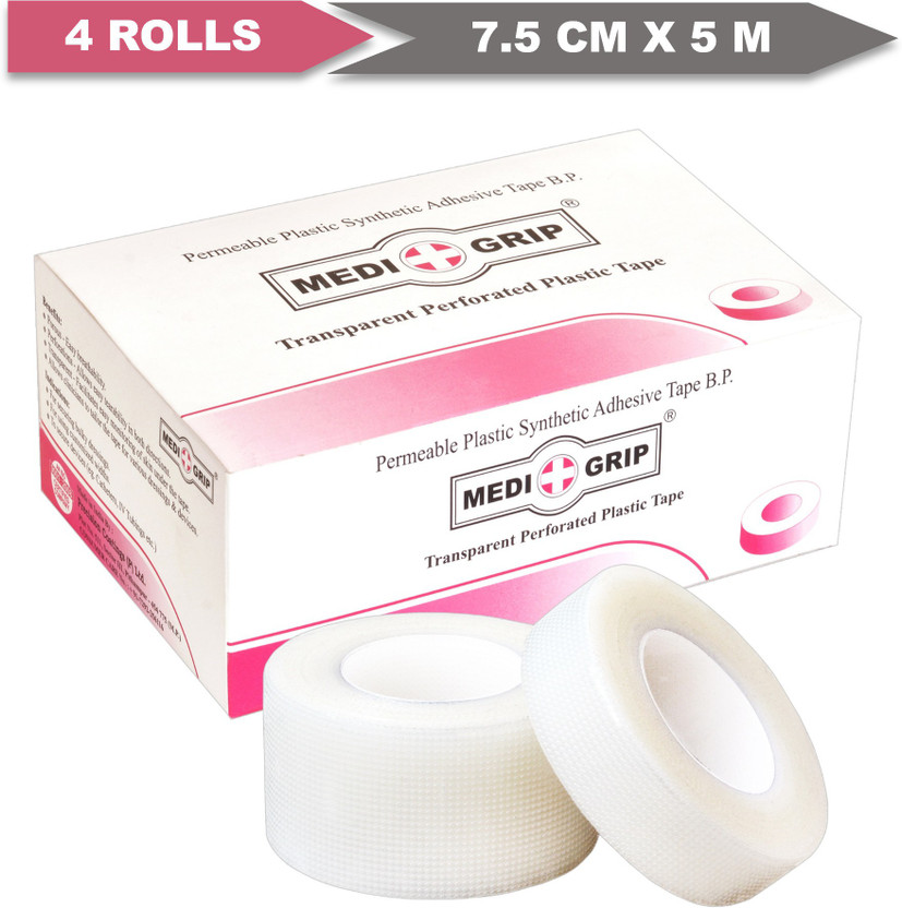 Medigrip Perforated Transparent Hypoallergenic Adhesive Tape 7.5 cm X 5 m First Aid Tape(Pack of 4)