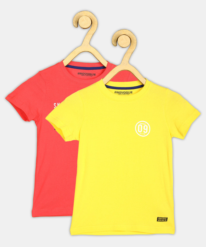 PROVOGUE Boys Printed Pure Cotton Regular T Shirt(Multicolor, Pack of 2)