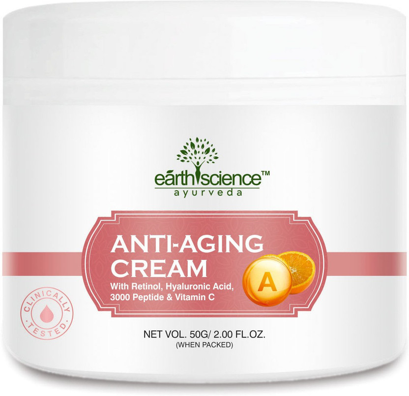 Earth Science Ayurveda Anti Aging Cream W/ Retinol, Hyaluronic Acid, Peptides, Vitamin C, Vitamin E Oil(50 g)
