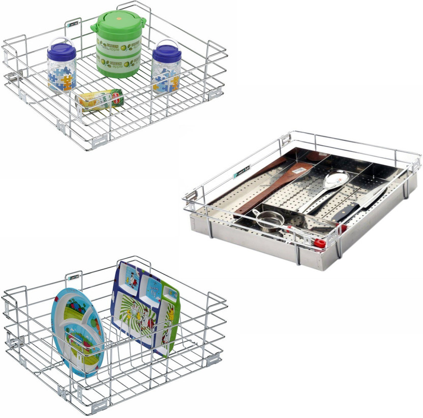 Smartslide Smartslide Utensil Kitchen Rack Steel Modular Kitchen Basket (17X20 Inch - Set of 3) Kitchen Accessories - Flipkart Deal