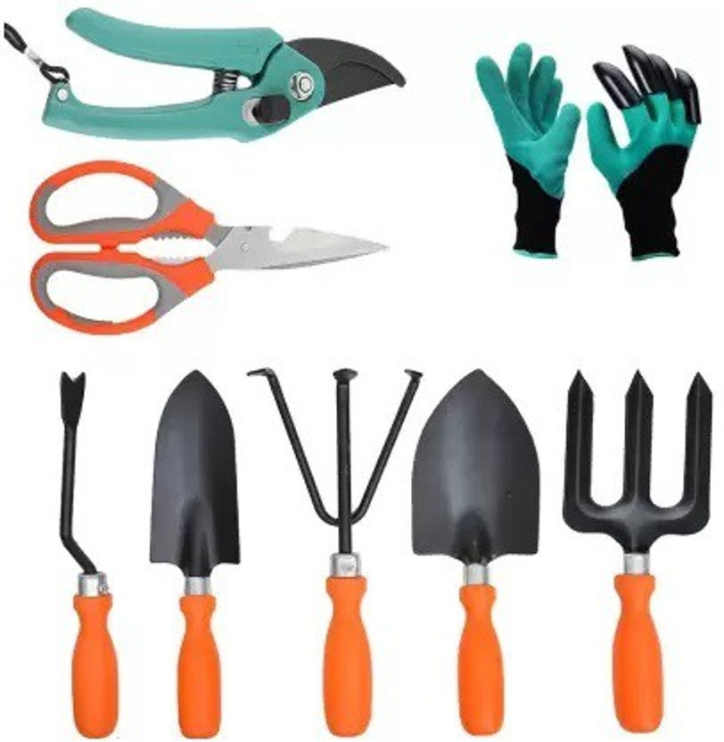 Ravel Gardening Tools kit Heavy flower cutter,Scissor, Green gloves,garden tool set Garden Tool Kit(8 Tools)