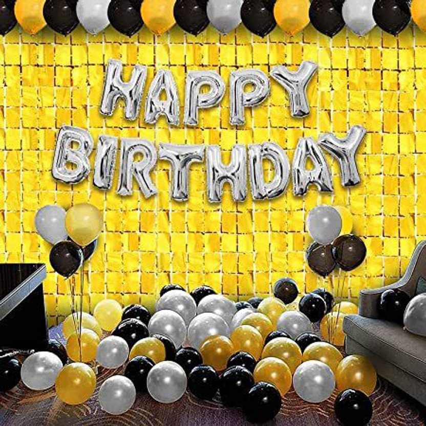 Shanaya Solid Happy Birthday Balloon Decorations Kit - 32 Pcs combo Set Balloon(Silver, Black, Gold, Pack of 32)