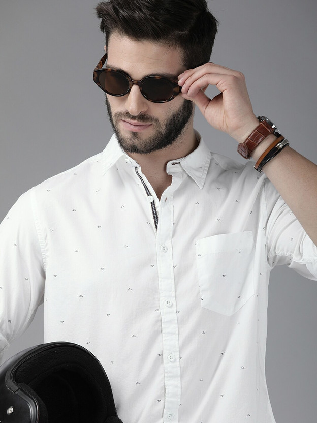 Roadster Men Printed Casual White Shirt