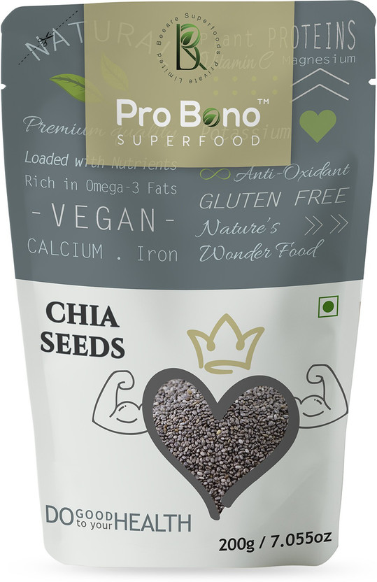 Beeare superfoods Pro bono Chia Seeds 200gm-healthy snack |chia seeds for weight loss Chia Seeds(200 g)
