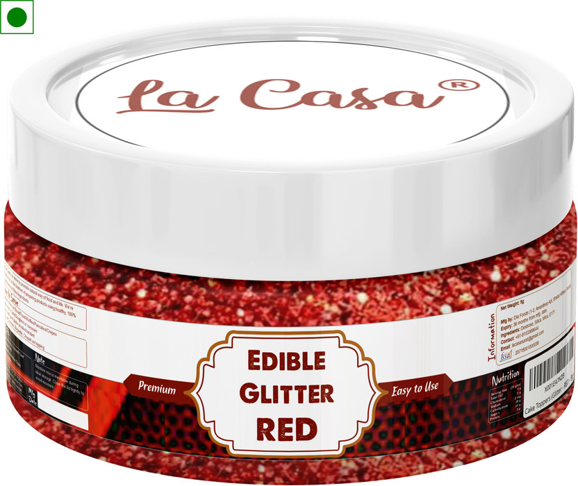 La Casa Premium Edible Glitter - RED | Metallic Glitter Ideal for Cake Icing Decoration & Garnishing | Glitters(9 g)