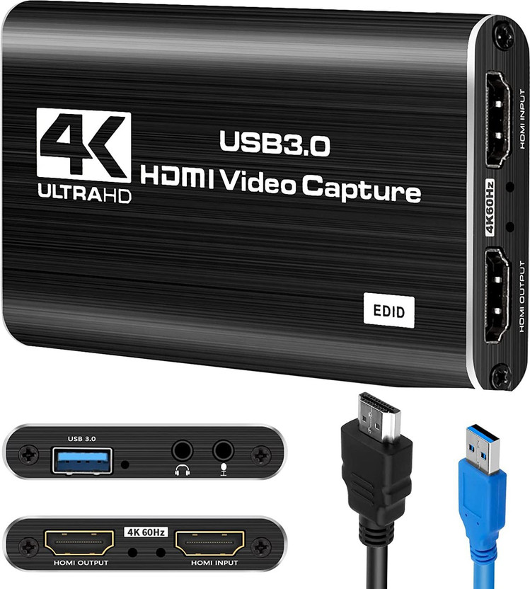 microware 4K UltraHD USB 3.0 HDMI Video Capture for Gaming/Live Streaming/Video Conference Media Streaming Device(Black)