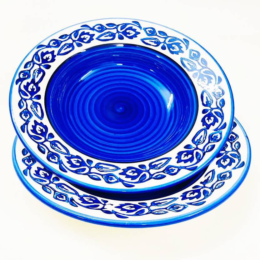 shadowgreen Ceramic Pasta plates 9inch deep dish plates set of 2 Blue