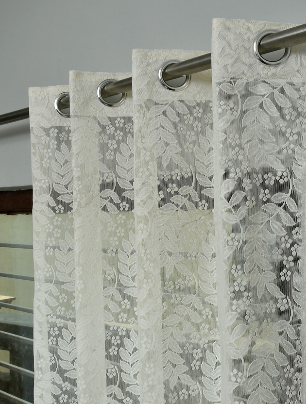 YELLOW WEAVES 213 cm (7 ft) Door Polyester Semi Transparent Curtain (Pack Of 2)(Cream, Self Design)