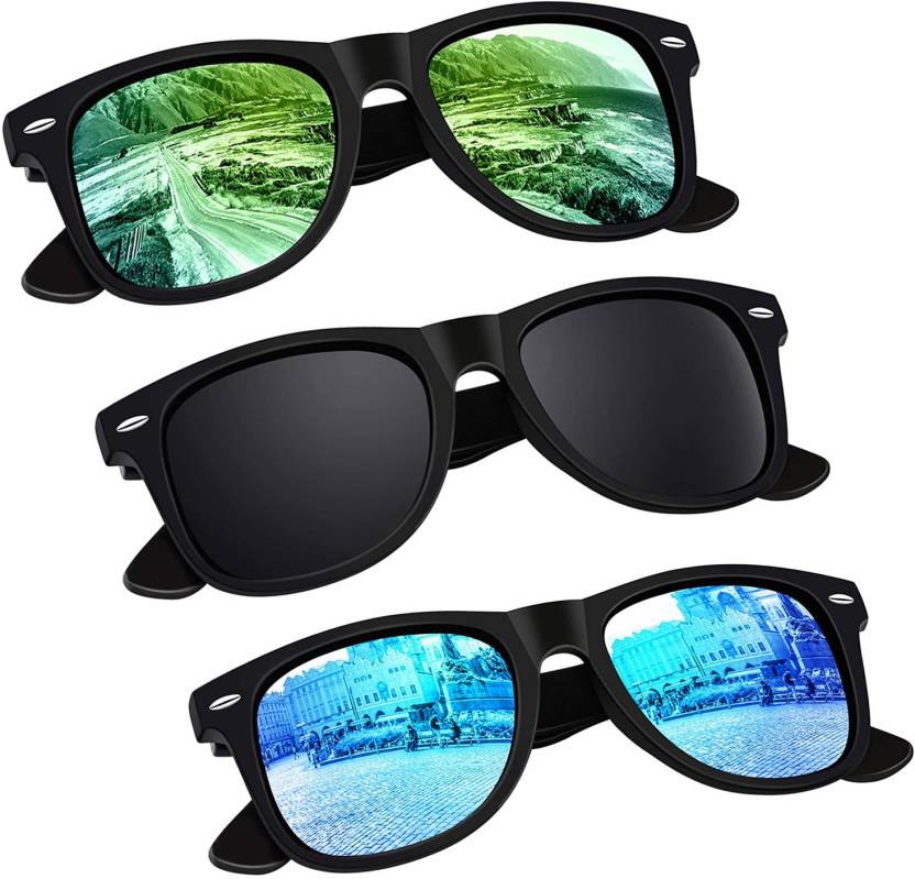 Elligator UV Protection, Mirrored Wayfarer Sunglasses (54)  (For Men & Women, Blue, Black, Green)