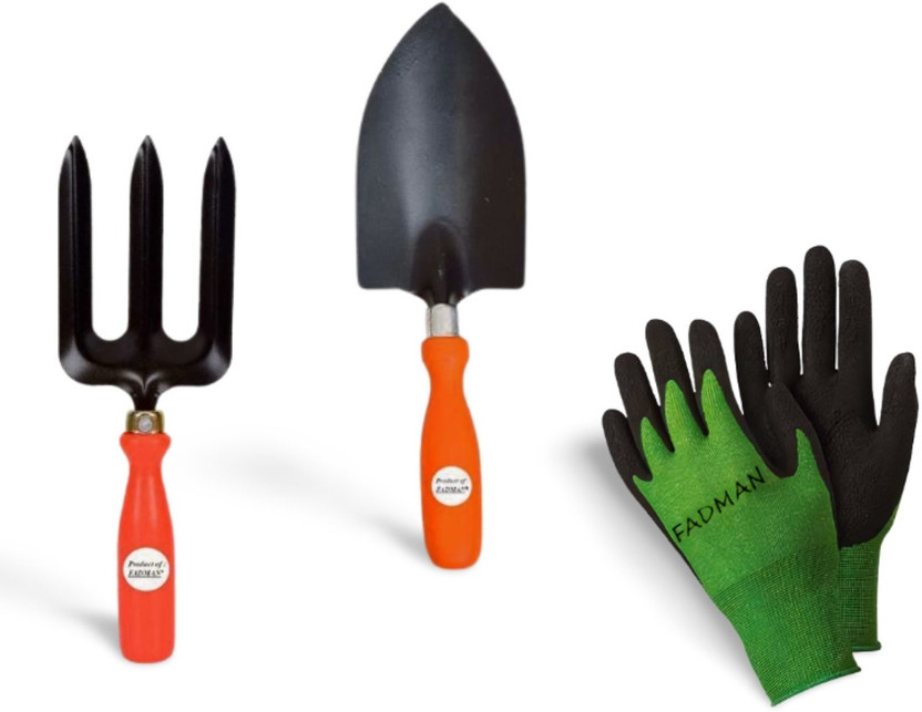 FADMAN HAND TOOL FOR HOME QUALITY GARDENING | GARDEN FORK | BIG TROWEL | GLOVES | Garden Tool Kit(3 Tools)