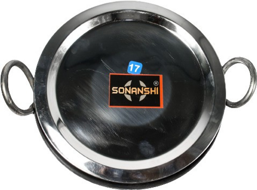Sonanshi Iron/Lokhand Black Induction/Gas Compatible Kadhai for Cooking with Steel LID Kadhai 26.64 cm diameter with Lid 1.62 L capacity(Iron, Stainless Steel, Induction Bottom)