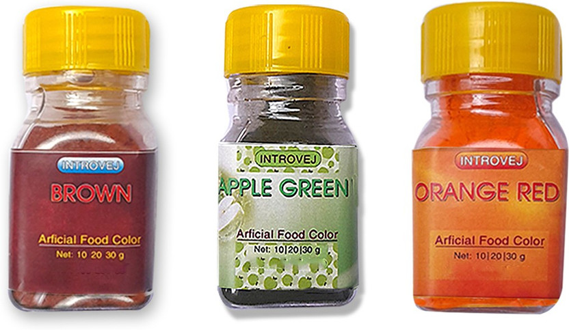 INTROVEJ Articicial food Color Brown,apple Green, Orange red. Multicolor(30 g)