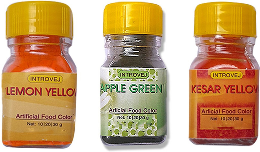 INTROVEJ Artificial Food Colour 3 Lemon yellow apple green kesar yellow Multicolor(30 g)