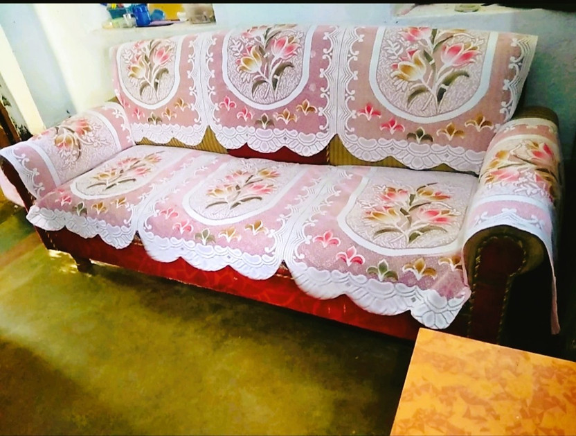 croox Polycotton 4 Seater Sofa Floral Cover(Pack of 8 Pink)