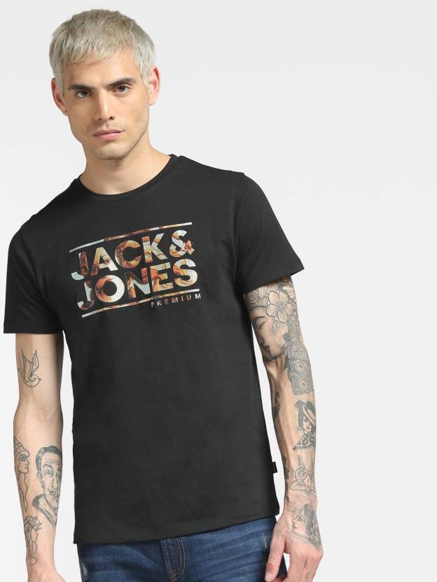 JACK & JONES Typography Round Neck Black T-Shirt - Buy JACK & JONES Men Round Neck Black T-Shirt Online at Best Prices in India | Flipkart.com
