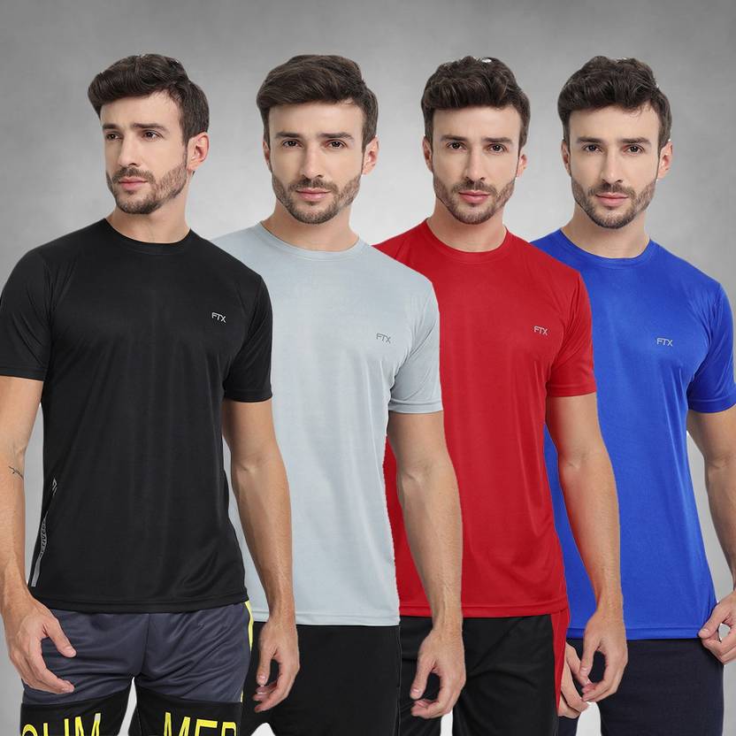 [Size M] FTX Pack of 4 Men Solid Round Neck Multicolor T-Shirt