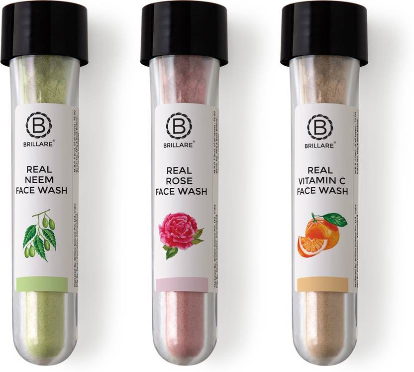 Brillare Real face wash Mini Combo, Neem, Vitamin C & Rose facewash, 3