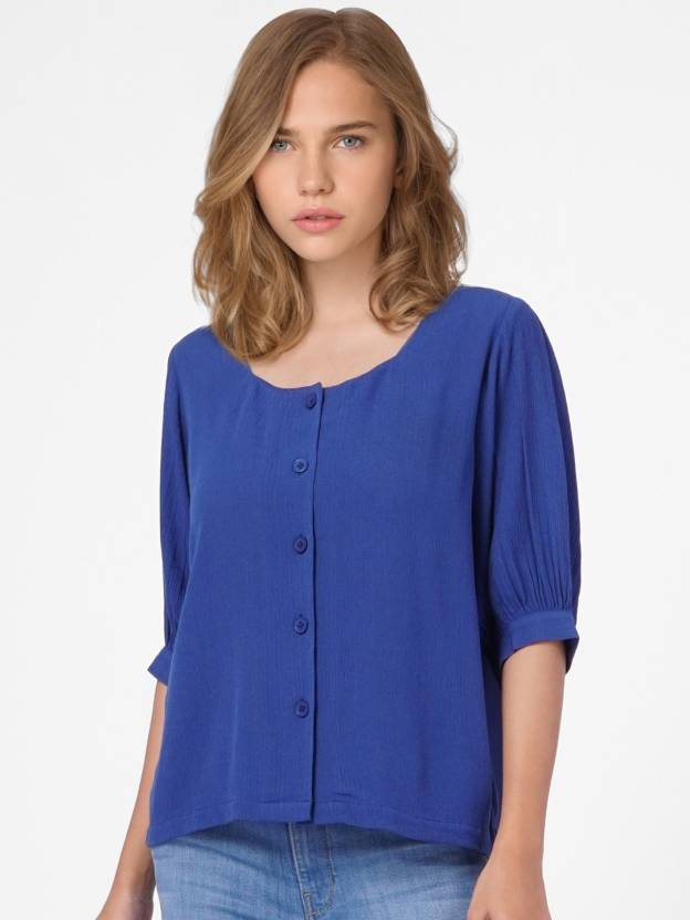 [Sizes XS, S, XL] ONLY Casual Regular Sleeves Solid Women Blue Top