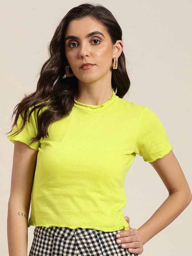 Moda Rapido Casual Regular Sleeves Solid Women Green Top
