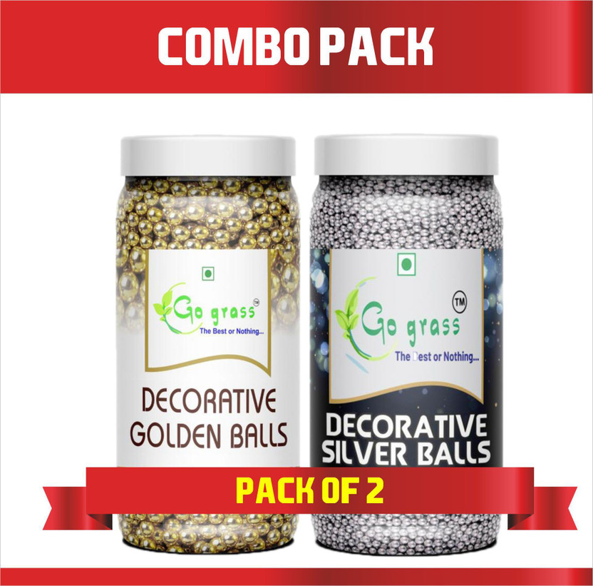 GO GRASS Decorative Silver & Golden Balls for Cake Decoration| 80GRAM + 80GRAM EACH Sprinkles(160 g, Pack of 2)
