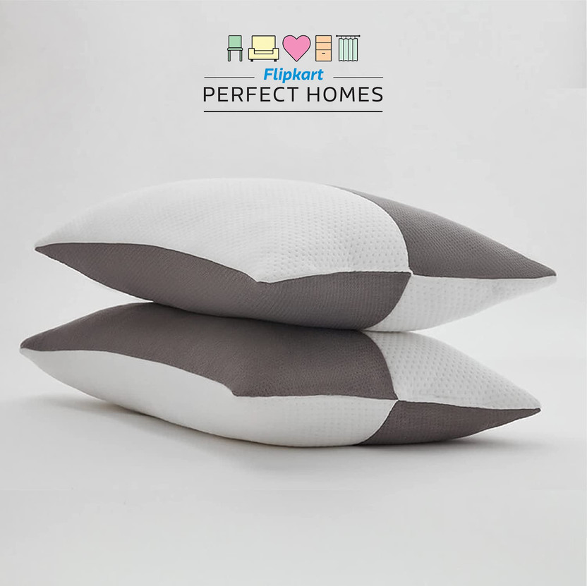 Flipkart Perfect Homes Microfibre Sleeping Pillow Pack of 2 Geometric Luxury 16x24 Inch Grey and White(White, Grey)