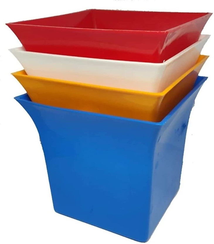 HUBBKING Plastic 10 Inch Uber Gamla/Planter/Pot Square Multi Height 9" Inch Plant Container Set(Pack of 4, Plastic)