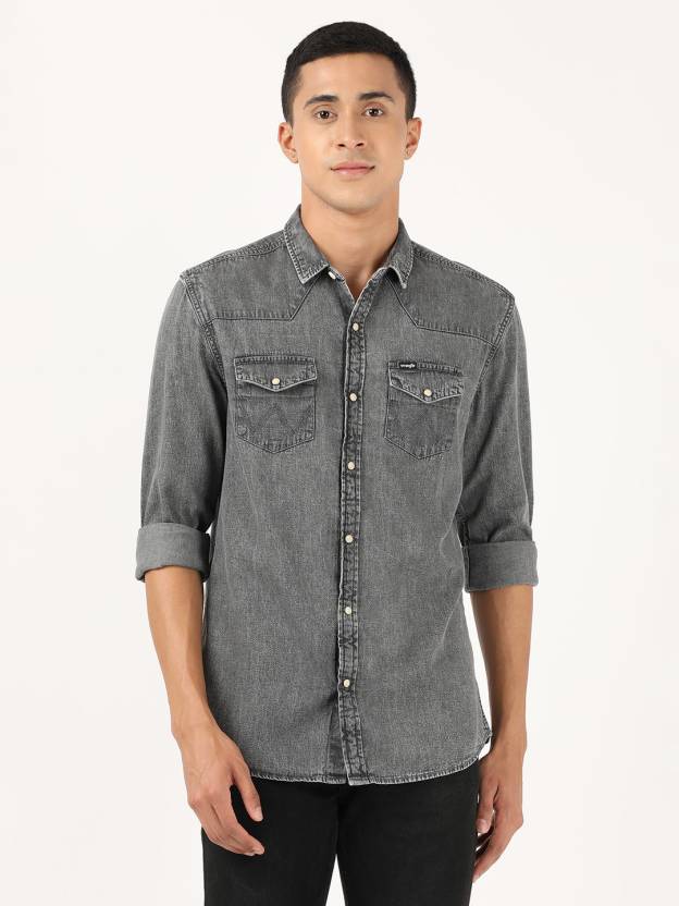 Wrangler Men Solid Casual Grey Shirt - Buy Wrangler Men Solid Casual Grey  Shirt Online at Best Prices in India 