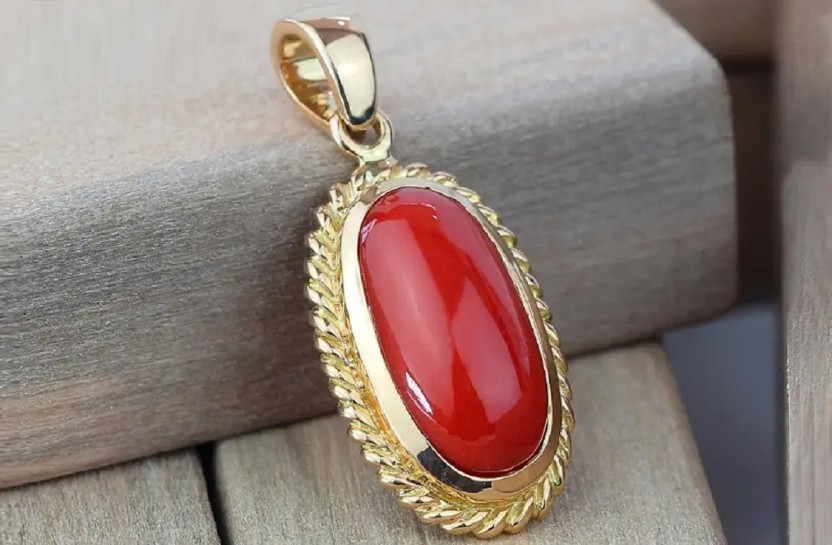 red coral gemstone pendant