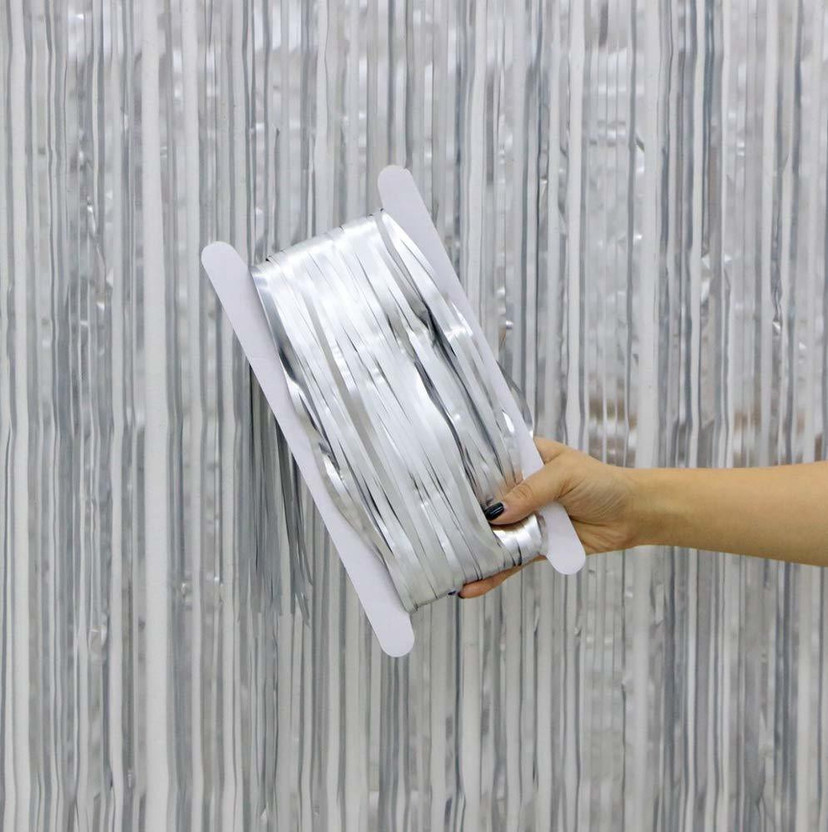 Juratical Real Store Solid Metallic Foil Shiny fringe Curtain for Birthday /Anniversary Decoration Balloon(Silver, Pack of 2)