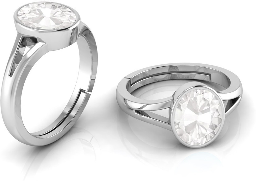 LMDLACHAMA 8.25 Carat Oval Shape Natural White Zircon Adjustable for Men and Women Silver Sterling Silver Plated Ring