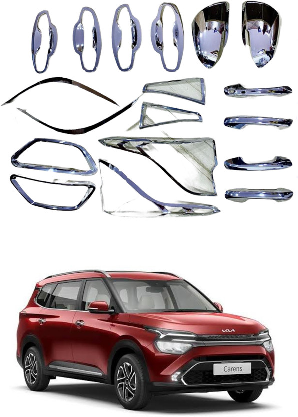 junior Exterior Chrome Accessories Combo Kit Compatible with Kia Carens-Set of 18 Pcs Chrome Kia 911 Carrera Side Garnish
