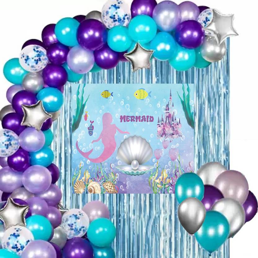 Theme My Party Mermaid Party Decorations with Backdrop Banner and