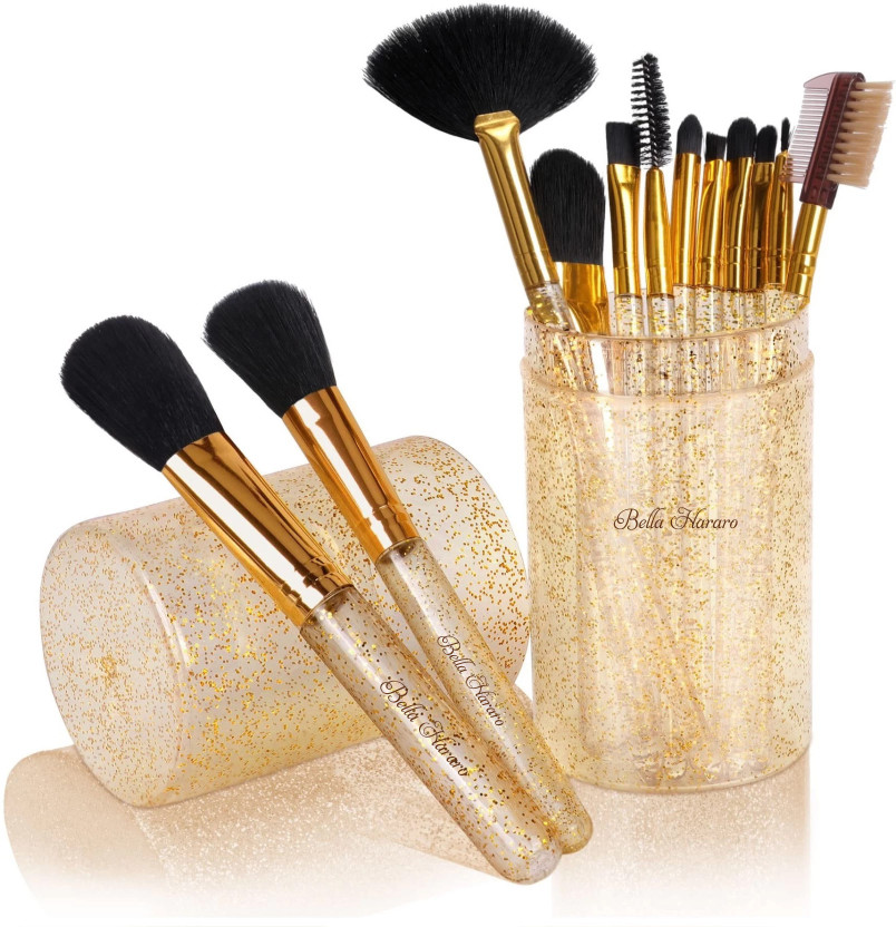 BELLA HARARO Professional Series 12 Pcs Makeup Brush Set With Storage Barrel - Shiny Gold(Pack of 12)