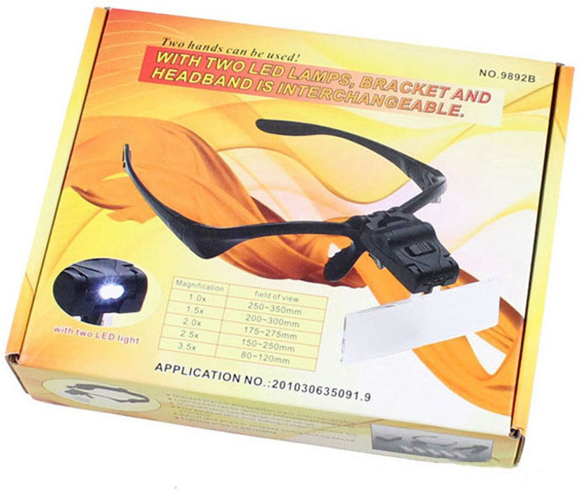 metrotools HEADBAND MAGNIFIER MAGNIFYING GLASS EYE REPAIR LOUPE 2 LED LIGHT 5PCS GLASSES 1.0/1.5/2.0/2.5/3.5X MAGNIFYING(Black)