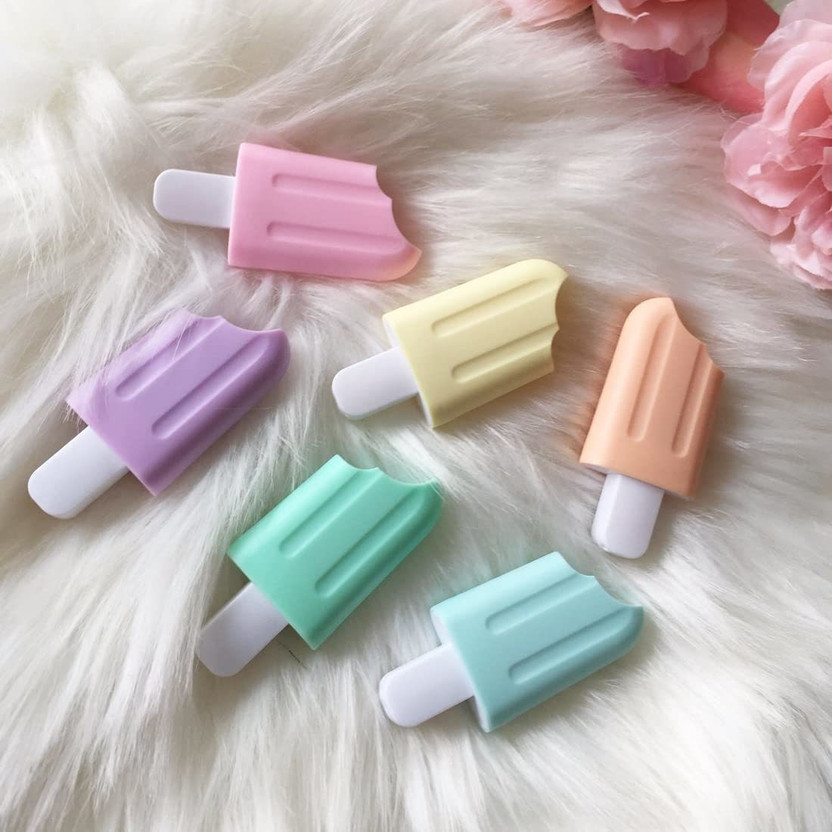 YEF Pack 6 Shades Chisel Fine Tip Cute Ice Cream Shaped Mini Highlighter Pen(Set of 6, Multicolor)