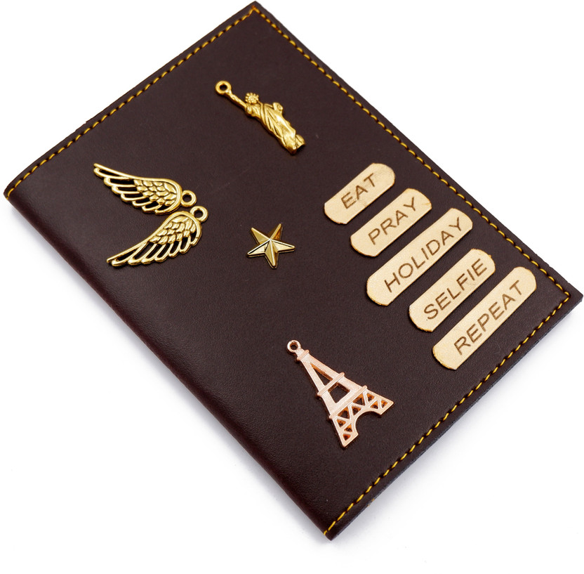 FASTIDIOUS Faux Leather Passport Holder Cover - Eat Pray Holiday Repeat Passport Cover(Brown)