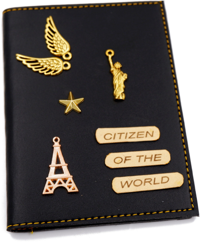 FASTIDIOUS Faux Leather Passport Holder Cover - Citizen of The World Passport Cover(Black)