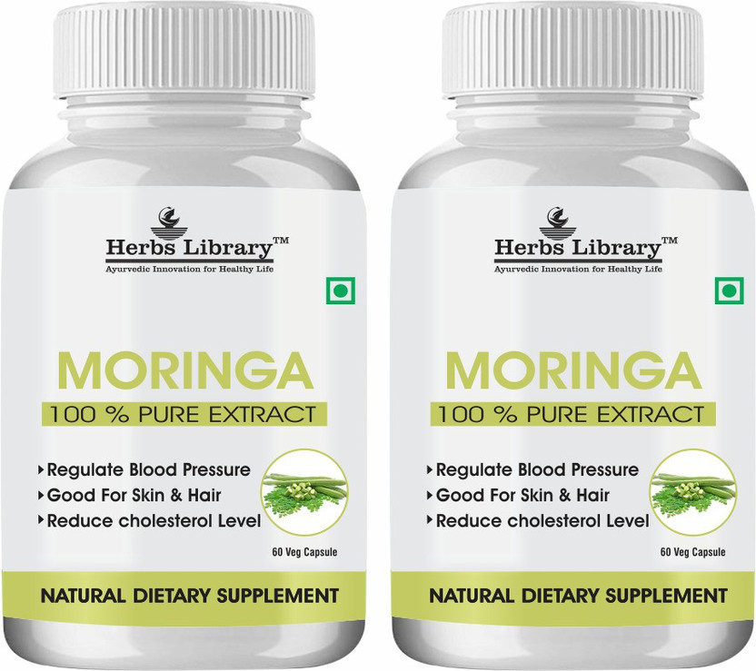 Herbs Library Moringa Capsules Blood Pressure,Cholestrol,Good For Skin Hair(2x60 Capsules)(2 x 60 Capsules)