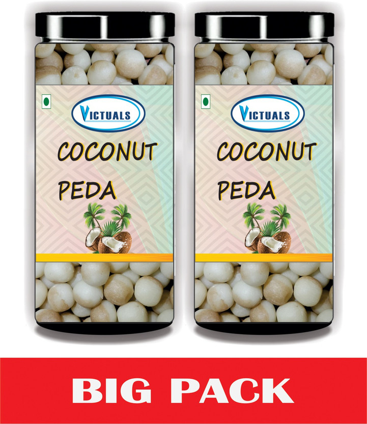Victuals Coconut Peda 1kg| Real Coconut Toffee Candy | Soft & Chewy Nariyal Peda Plastic Bottle(2 x 0.5 kg)