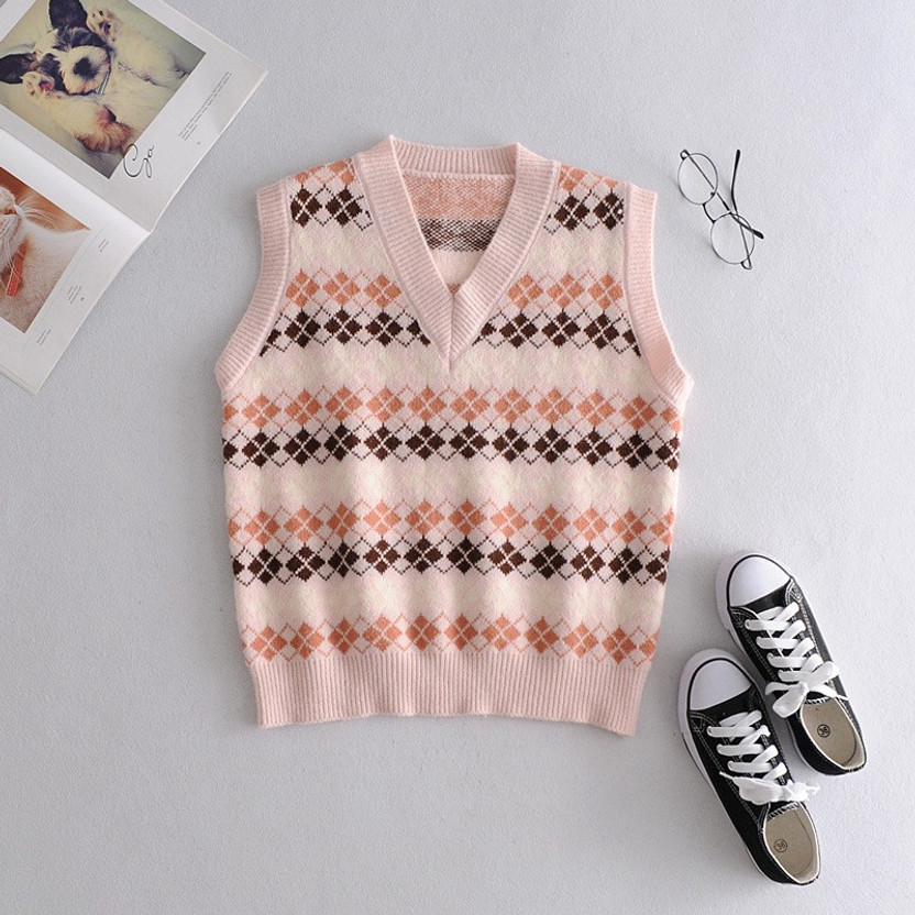 V Neck Casual Women Multicolor Sweater 