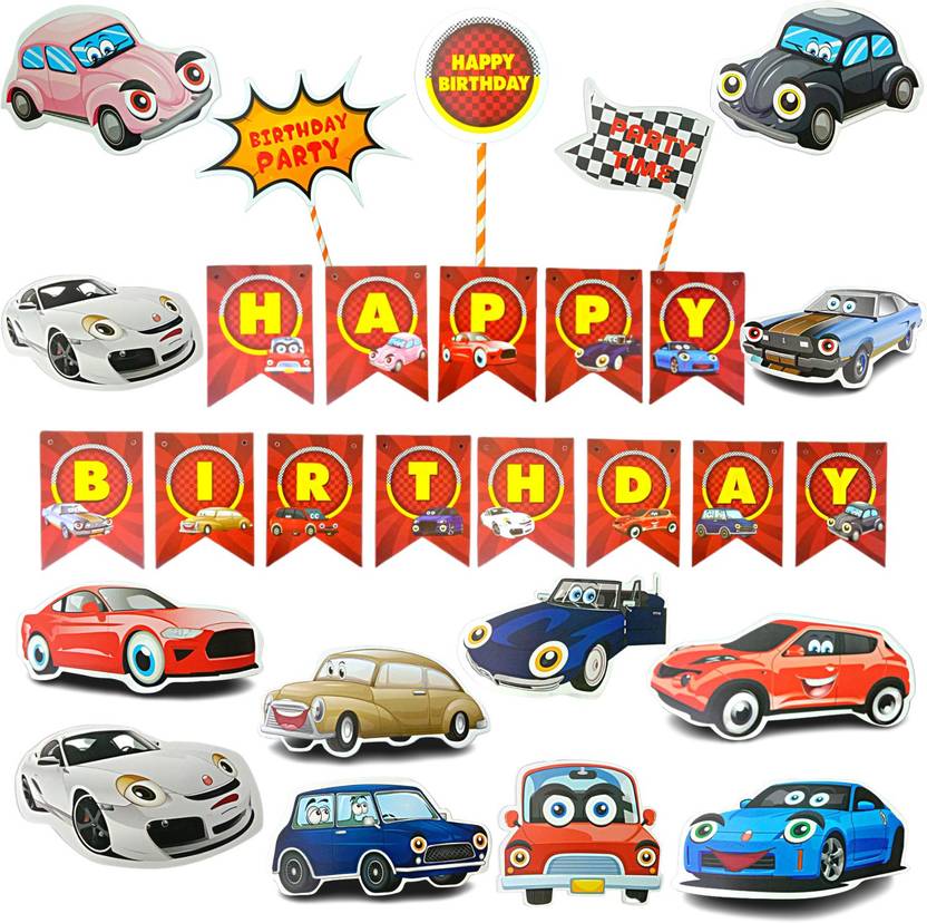 FLICK IN Happy Birthday Racing Car Banner Car Theme Birthday Lightning
