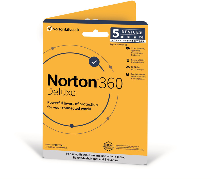 Norton Norton 360 Deluxe 5 PC 3 Year Total Security (Physical Sleeve)  (Standard Edition)(Voucher) - Flipkart Deal